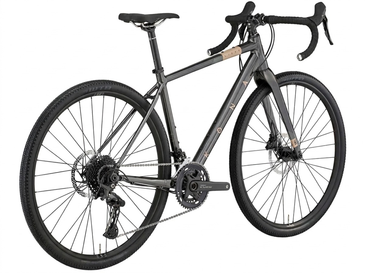 Kona gravel bike with drop handlebars and mixed-terrain tyres