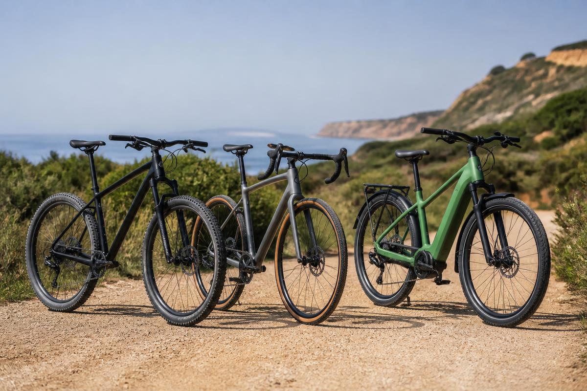 Three modern bicycles on a Portuguese coastal trail